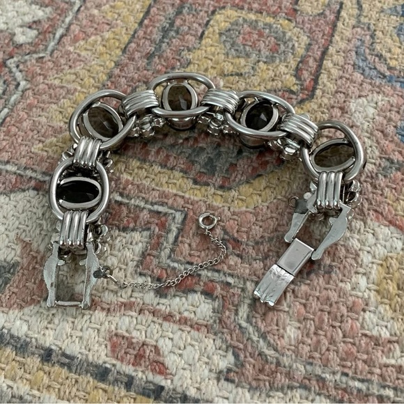 Vintage Juliana DeLizza Elster D&E Peridot Olive Clear Glass Rhinestone Bracelet - Picture 6 of 9